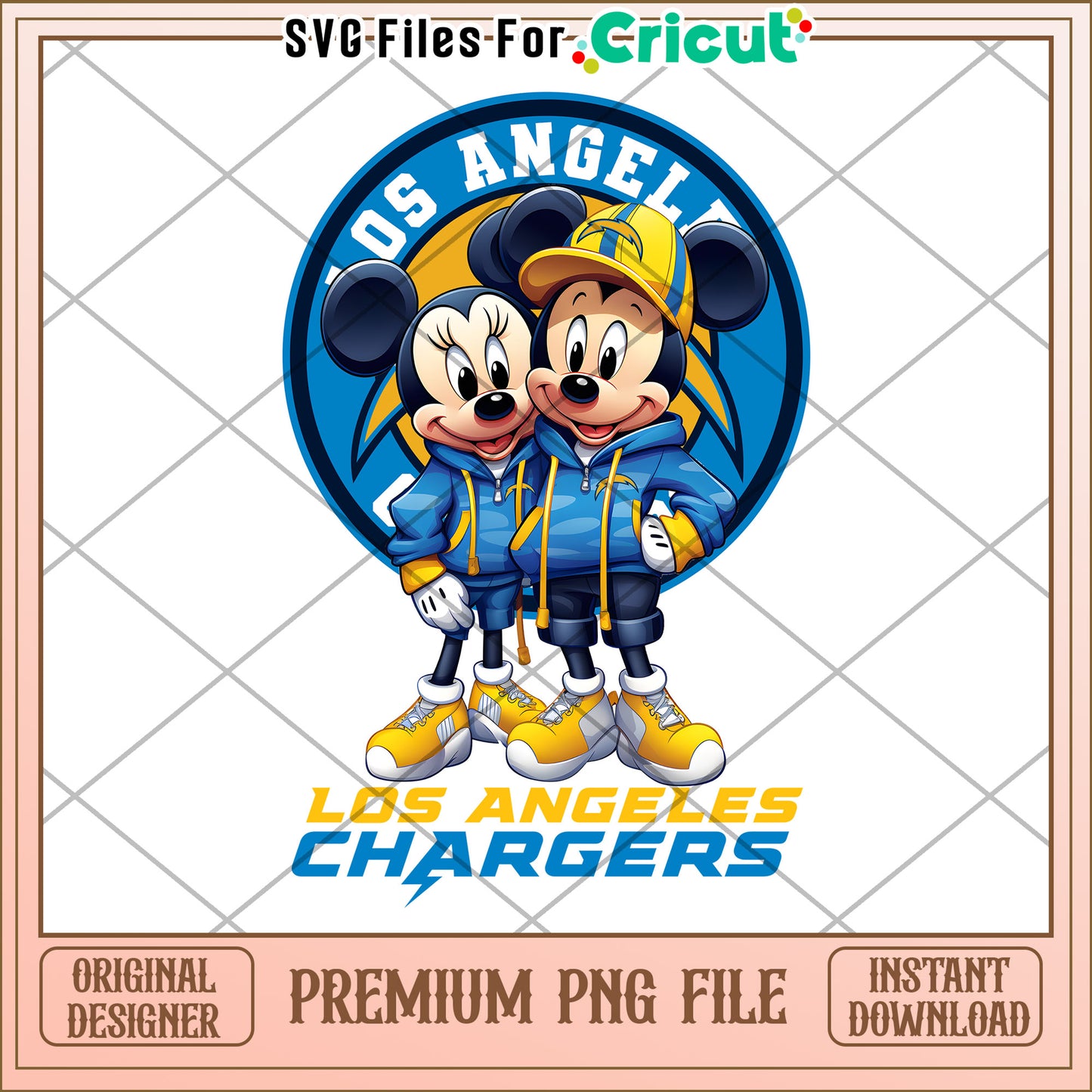 Los Angeles Chargers Mickey and Minnie PNG design, perfect for crafts