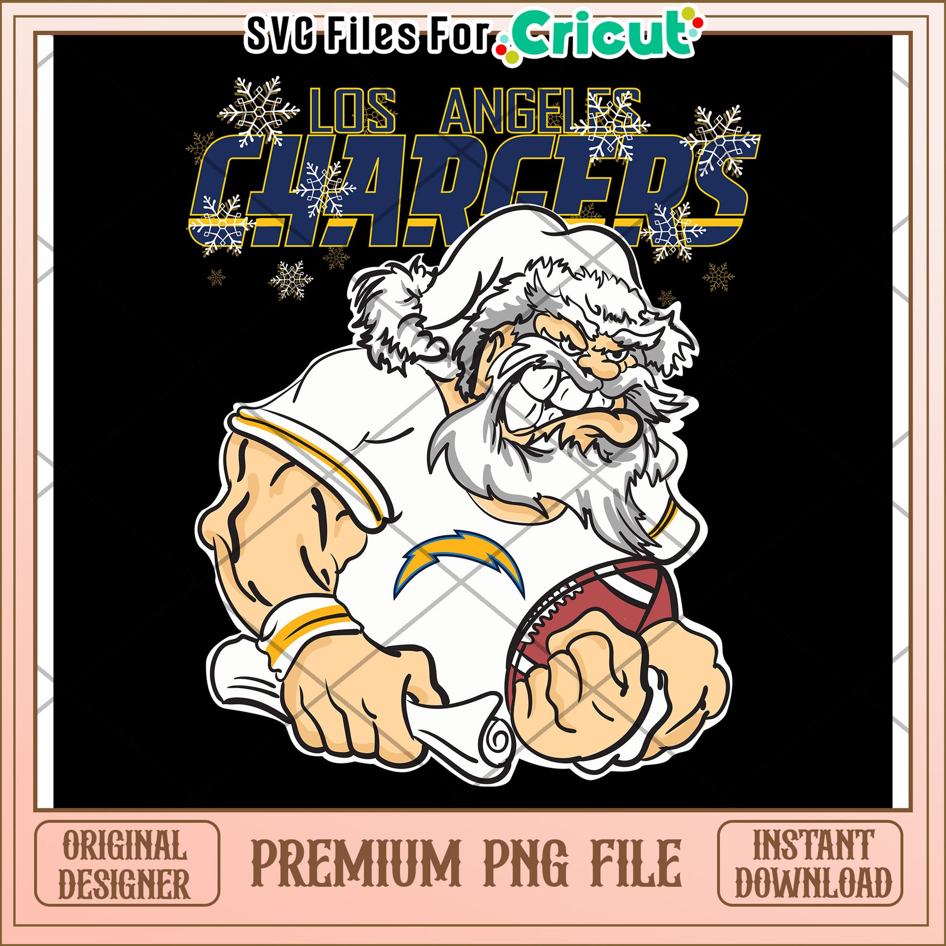 Los Angeles Chargers Santa Design, Premium PNG File for Crafts