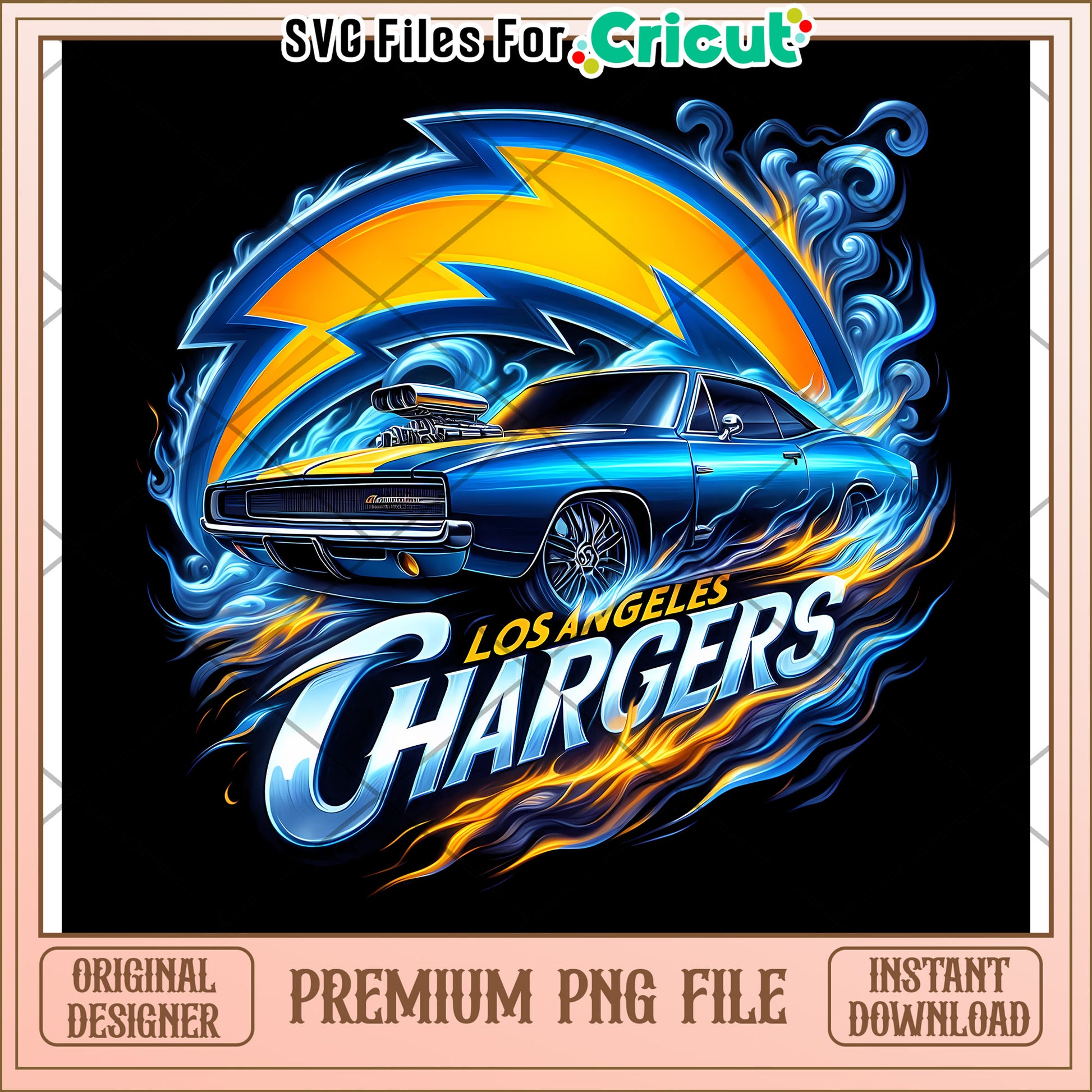 Los Angeles Chargers car design PNG file, perfect for crafts and gifts