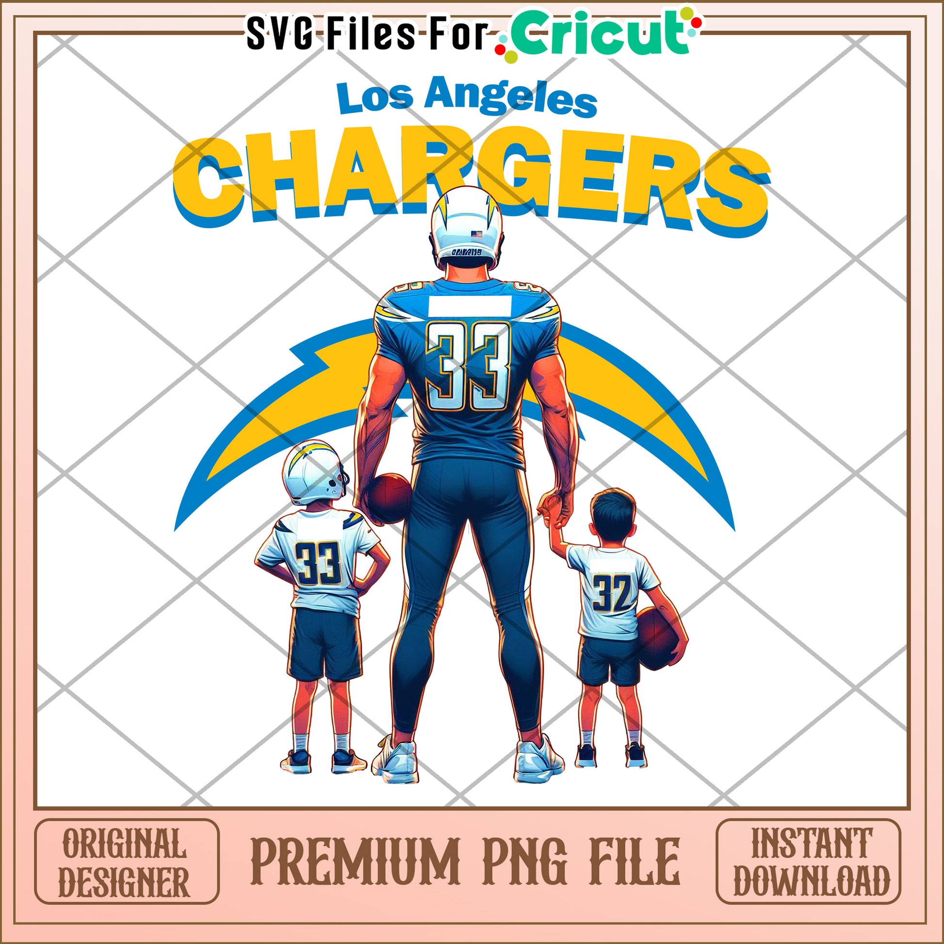 Los Angeles Chargers football art for Cricut, premium PNG file download