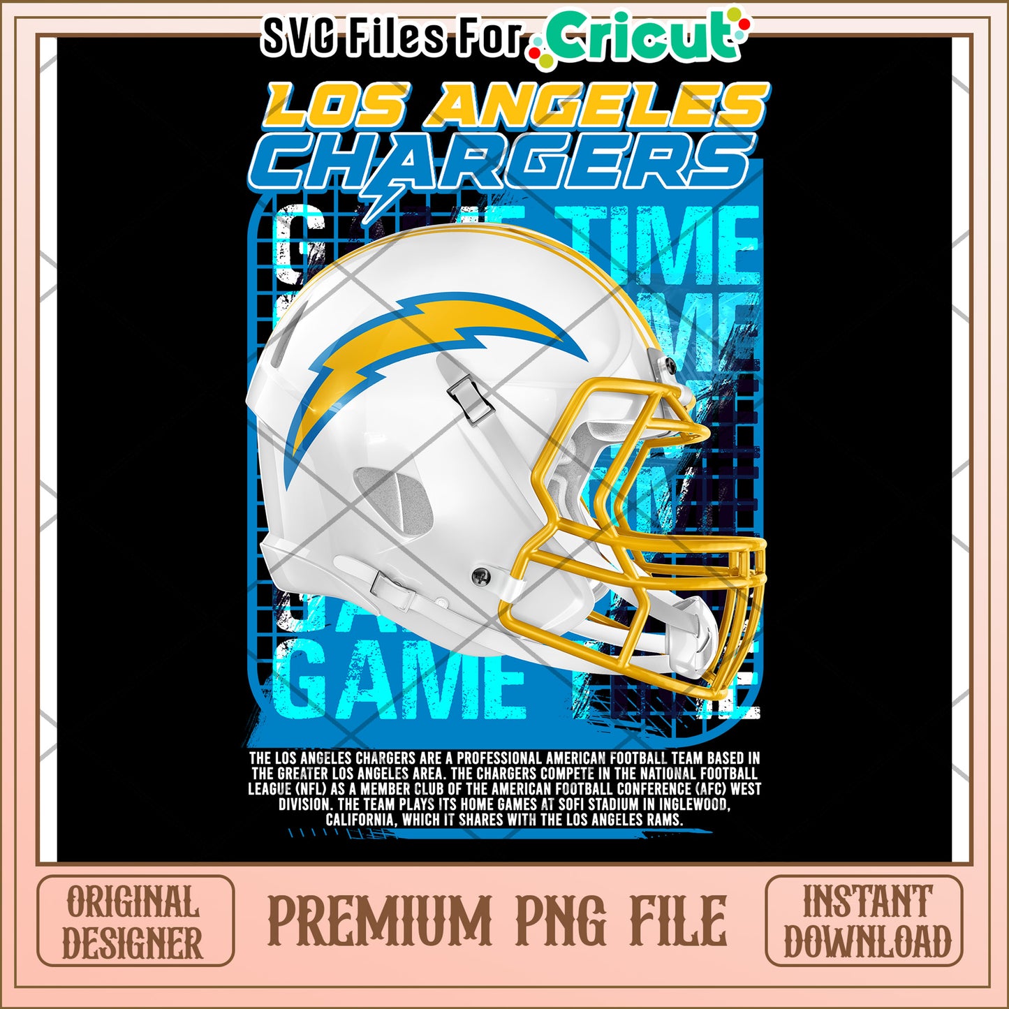 Los Angeles Chargers football helmet design, perfect for Cricut crafts