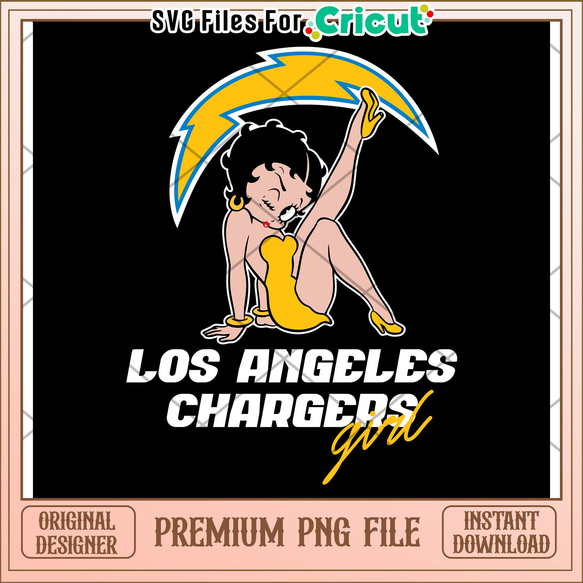 Los Angeles Chargers girl PNG design, perfect for Cricut projects