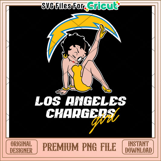 Los Angeles Chargers girl PNG design, perfect for Cricut projects