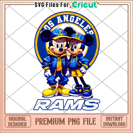 Los Angeles Rams Mickey and Minnie Mouse PNG Design, Instant Download