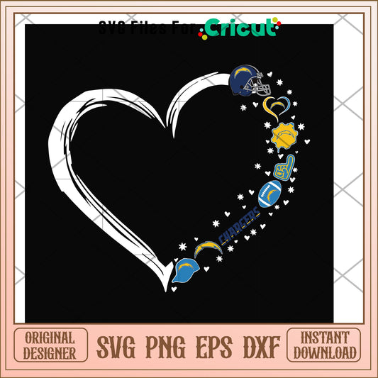 Los Angeles Chargers heart shape svg, Los Angeles Chargers svg, new nfl svg