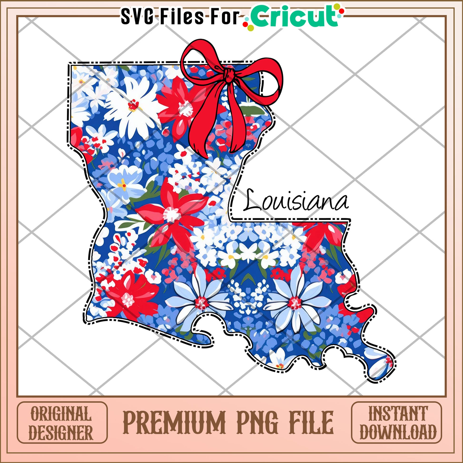 Louisiana Floral Map PNG Download
