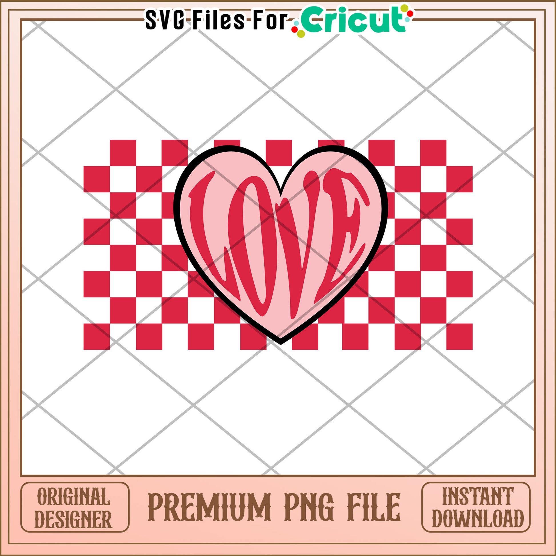 Love Heart Checkered PNG Design