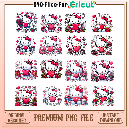 Hello kitty with heart valentine bundle png, love hello kitty​​ png