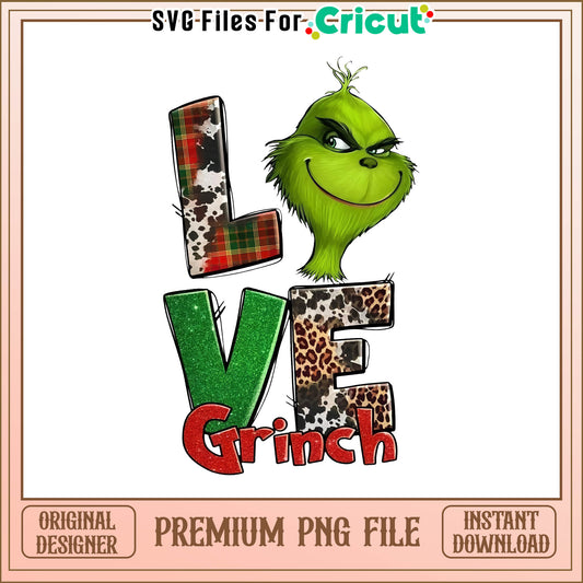 Love grinch head typography png, grinch christmas​ png, the christmas thief png