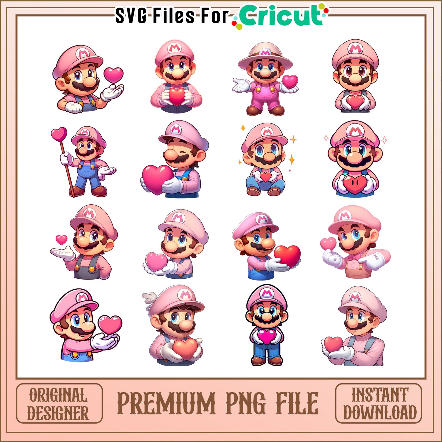 Mario heart pink valentine bundle png, super mario valentine​ png