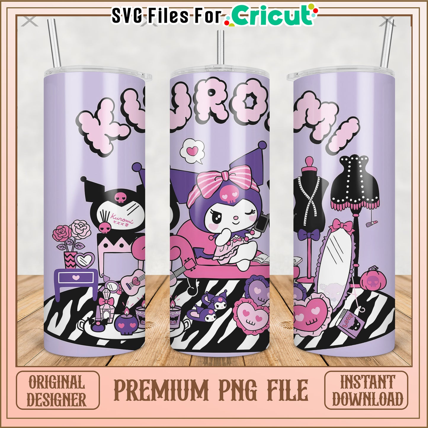 Lovely kuromi tumbler png, cute cartoon png, hello kitty​ png