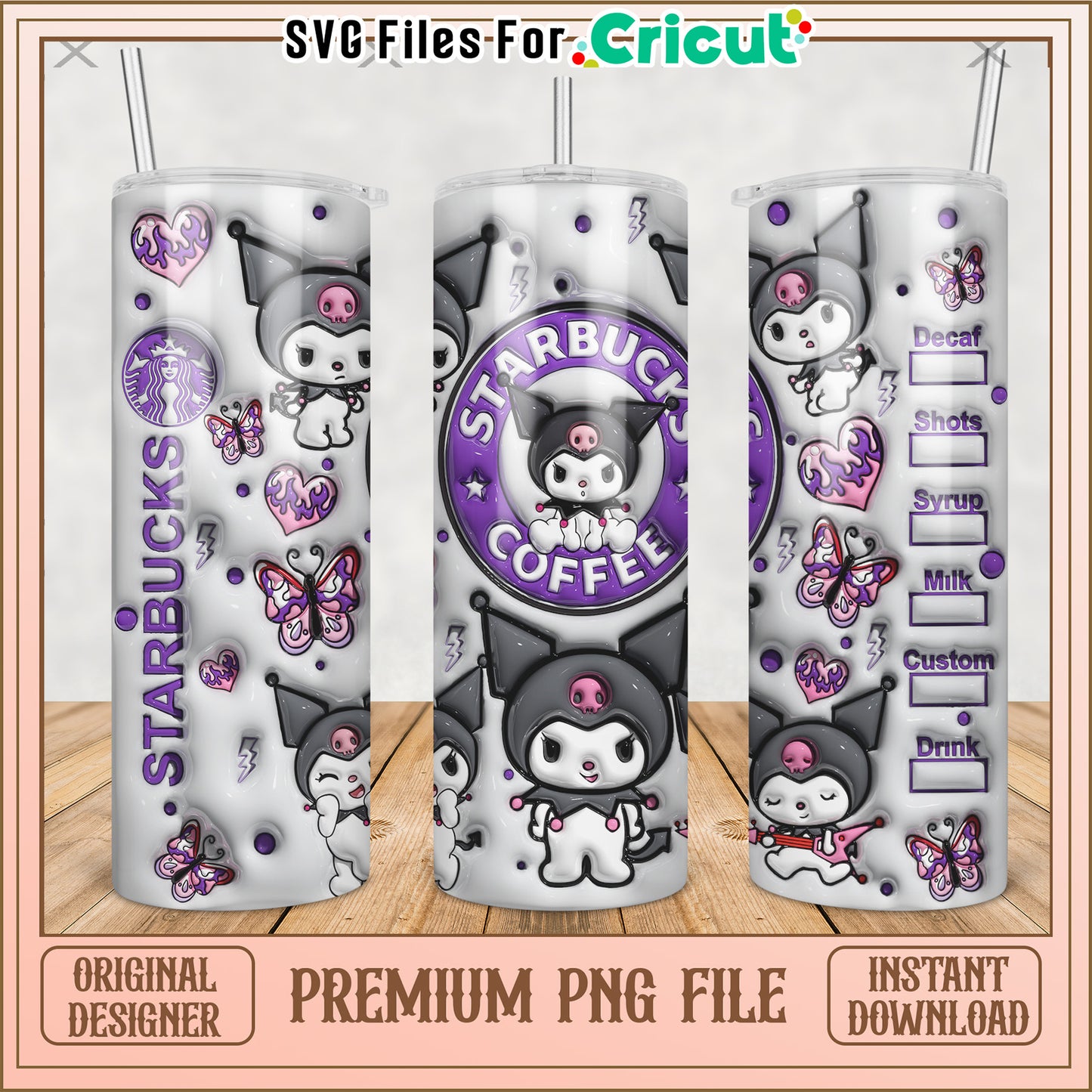 Lovely kuromi tumbler png, cute characters png, kuromi hello kitty​ png