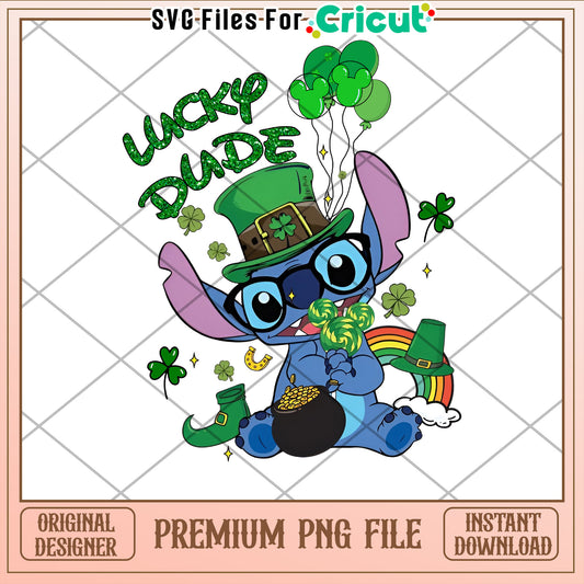 Lucky Dude Stitch St Patricks PNG