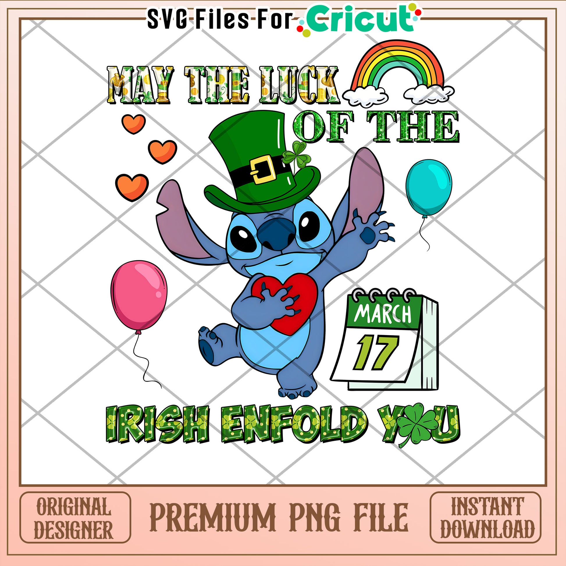 Lucky St Patrick's Day PNG Stitch Design for Cricut