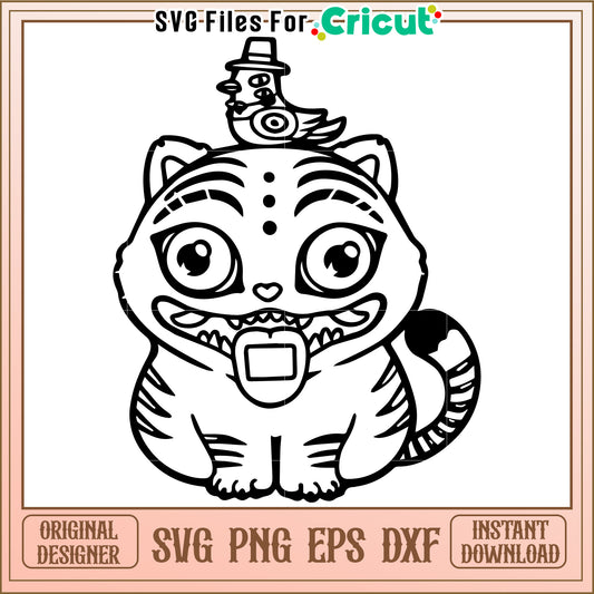 Lucky tiger outline svg, kpop demon hunters svg, kpop cartoon songs svg