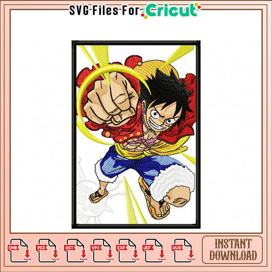 Luffy Action Embroidery Design for Home Projects