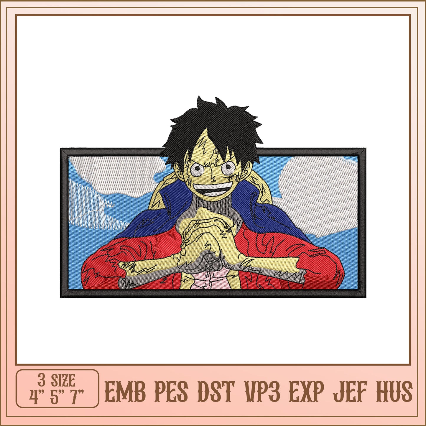 Luffy Embroidery Design - 3 Sizes