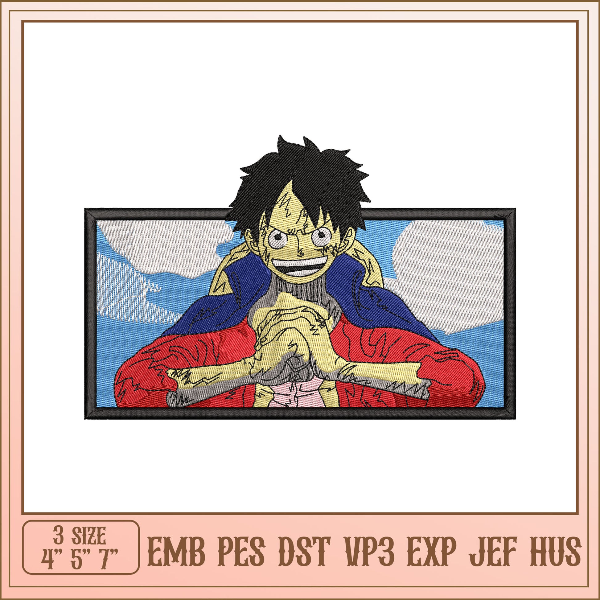 Luffy Embroidery Design - 3 Sizes