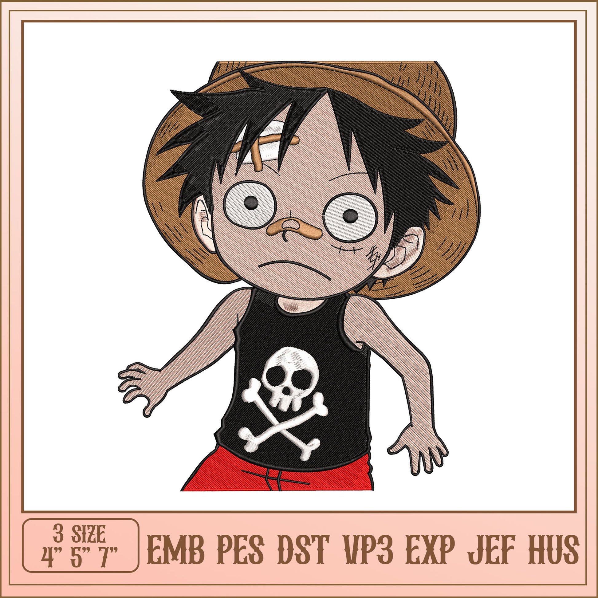 Luffy Embroidery Design 3 Sizes EMB PES DST