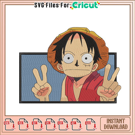 Luffy Embroidery Design One Piece Peace Sign Instant Download