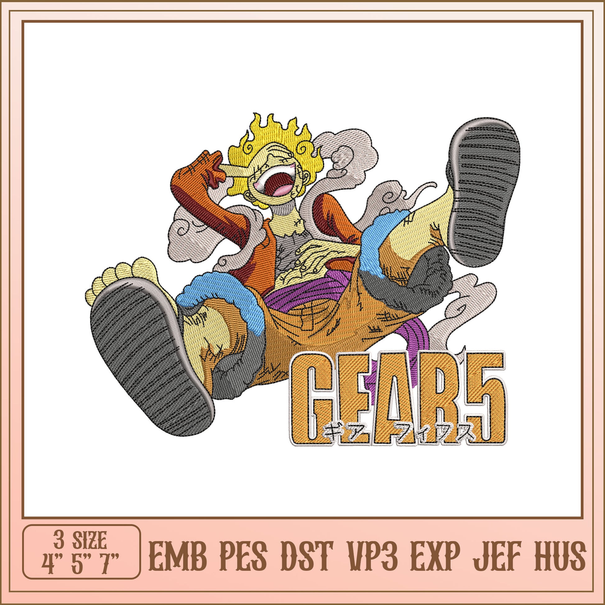 Luffy Gear 5 Embroidery Design