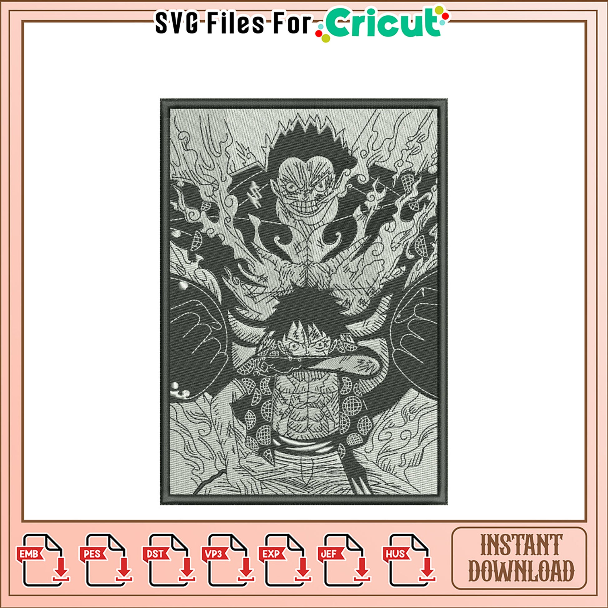 Luffy Gear 5 Embroidery Design Instant Download