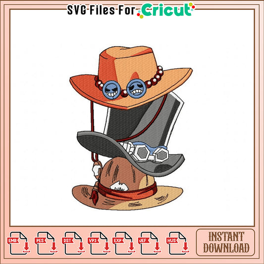 Luffy Hats Embroidery Design Instant Download