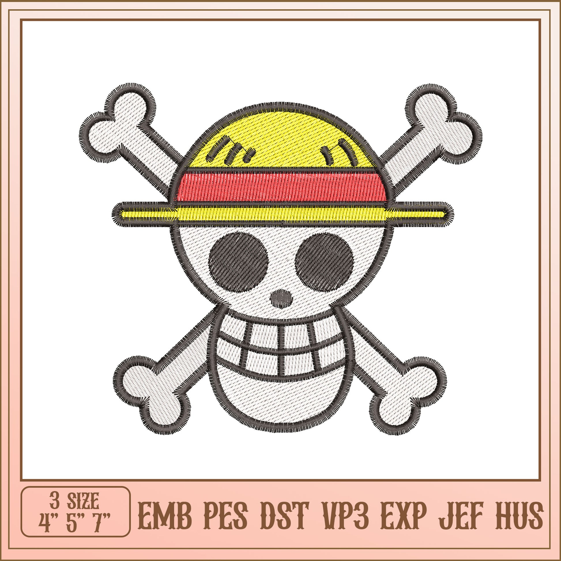 Luffy Straw Hat Skull Embroidery Design