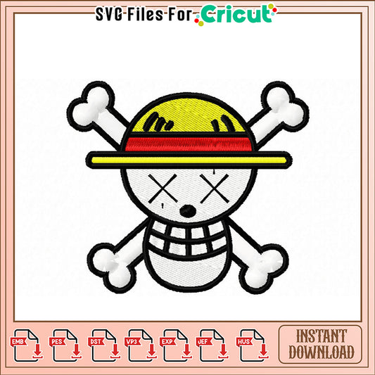 Luffy Straw Hat Skull Embroidery Design