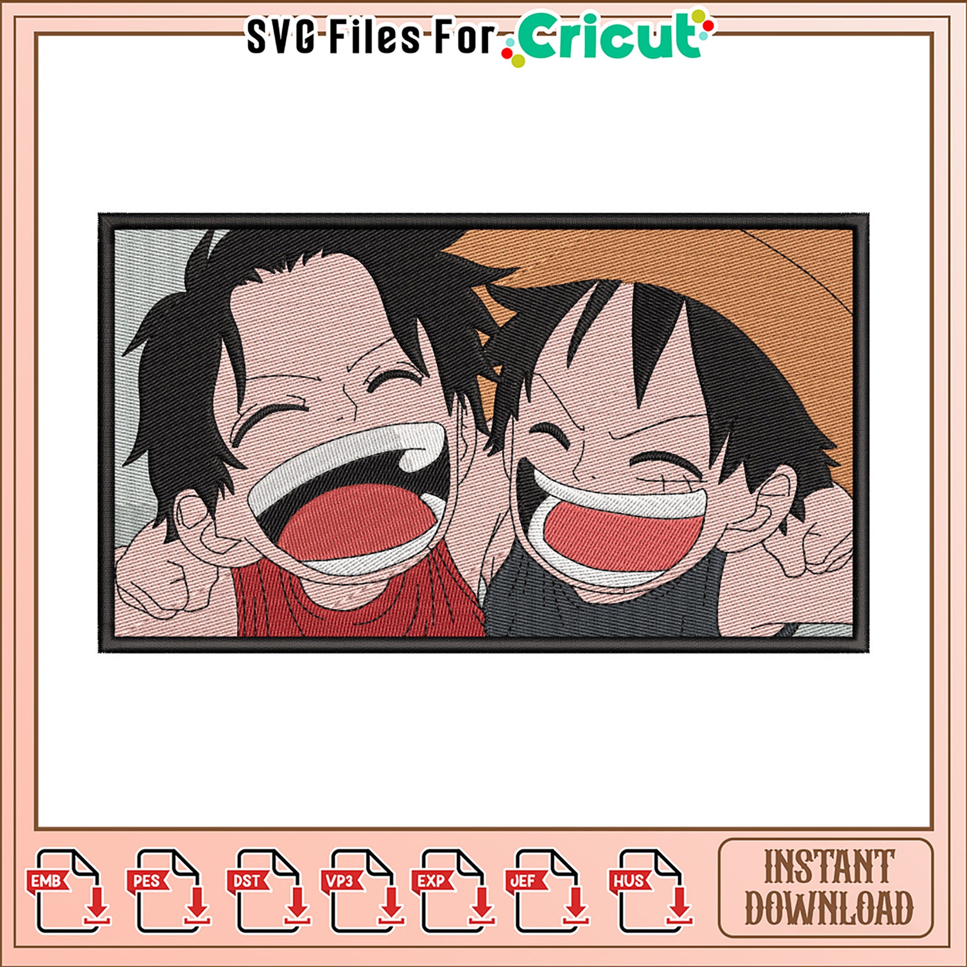 Luffy & Ace Embroidery Design - Instant Download