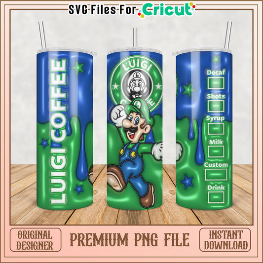 Luigi Coffee Tumbler PNG Sublimation Design