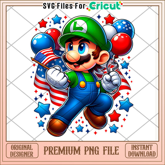 Luigi cute character png, independence day png, 4th of july png