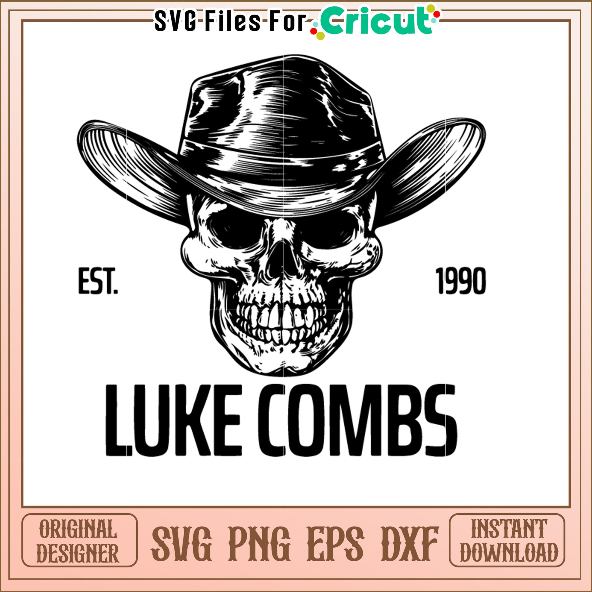 Luke Combs Skull Cowboy Hat SVG