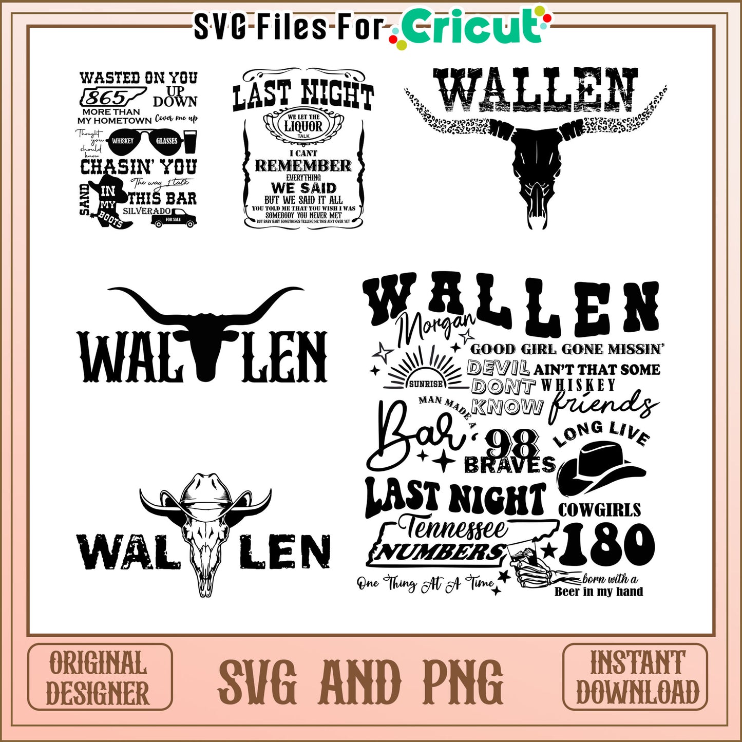 Wallen black white logo design bundle svg, morgan wallen tour​ svg