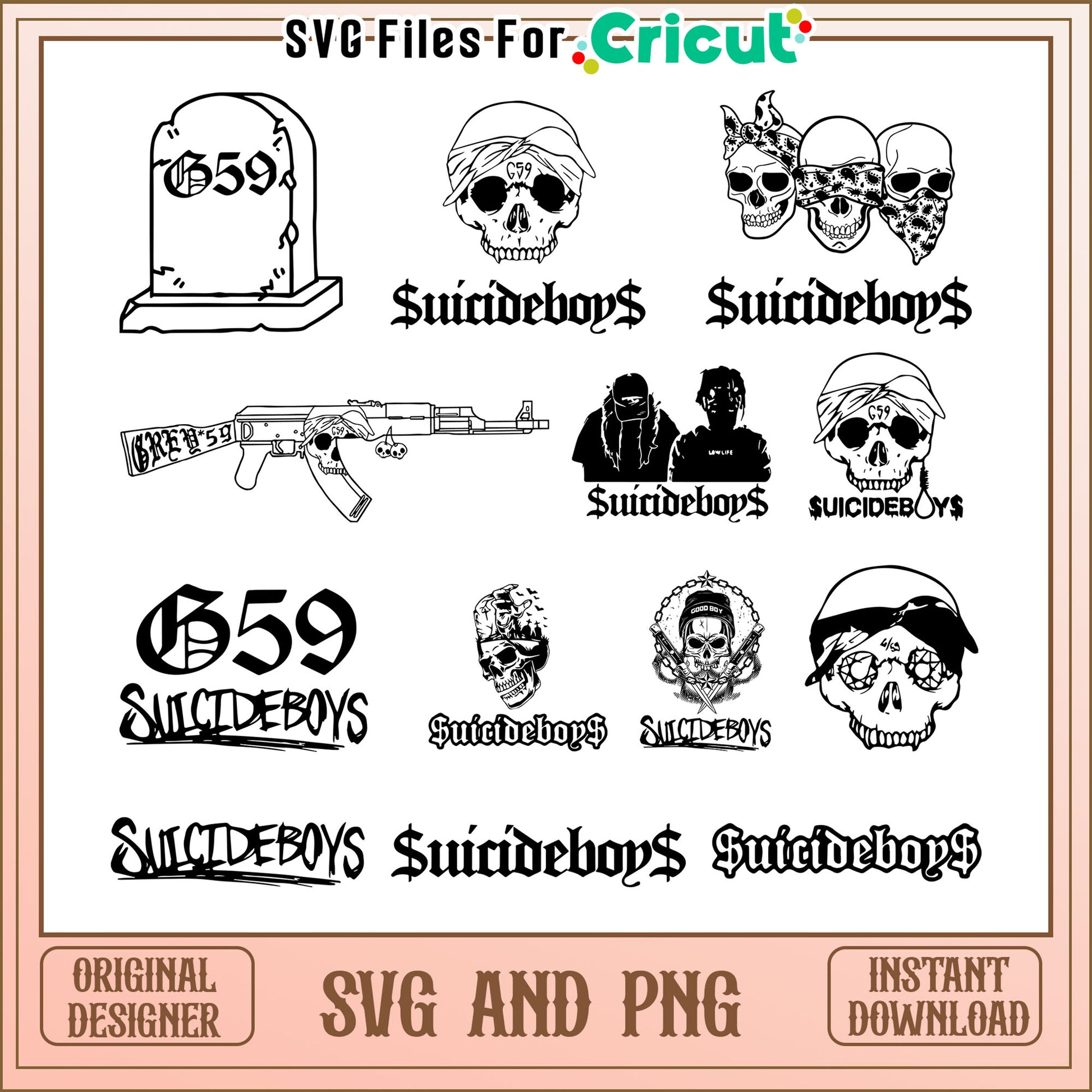 Suicide boys skull logo design bundle svg, suicide boys​ svg