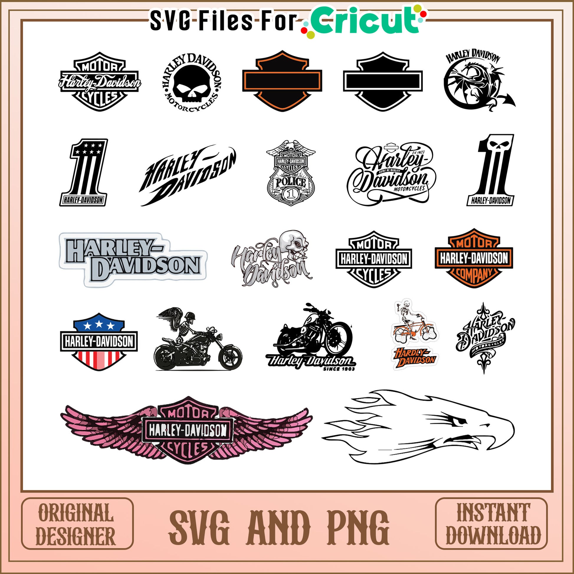 Motor harley davidson cycles logo bundle svg, harley davidson logo​ svg