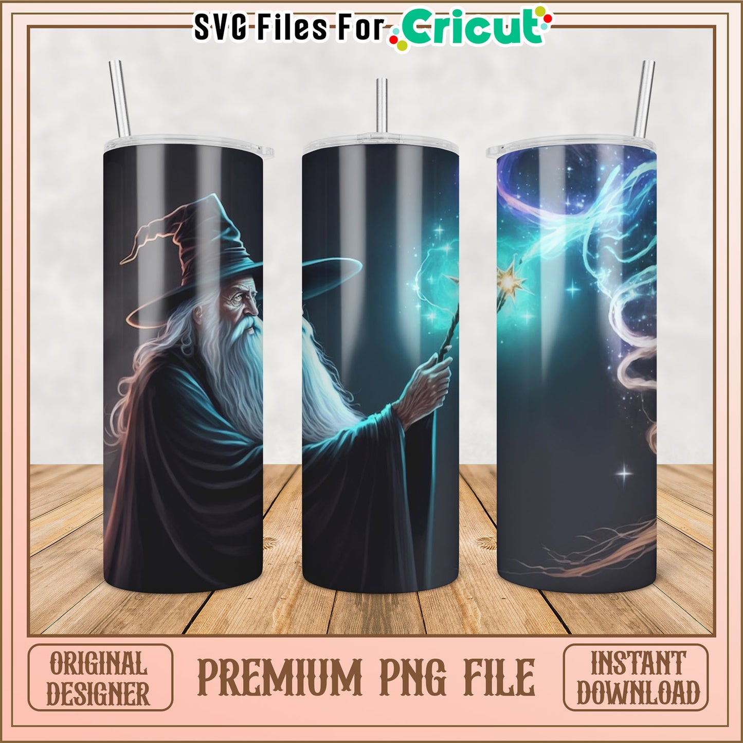 Magical Wizard Tumbler PNG Design for Cricut Instant Download