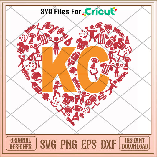 Mahomes KC logo heart shape svg, Mahomes svg, new nfl svg