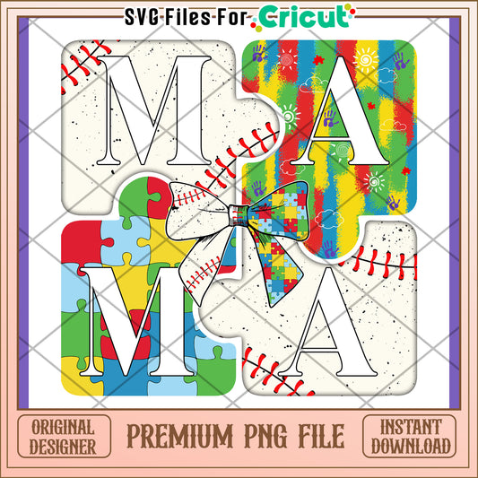 Mama Autism Baseball PNG Design
