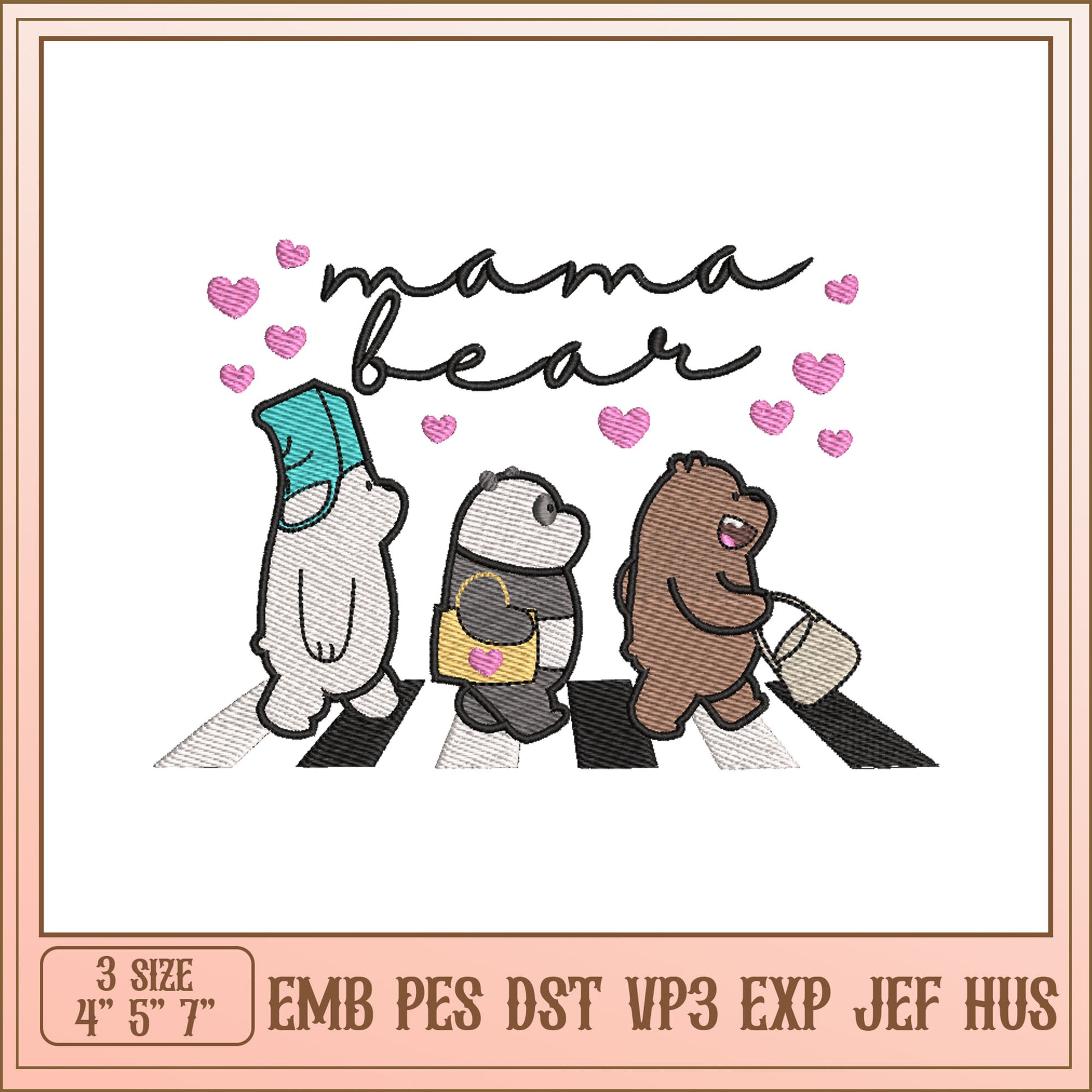 Mama Bear Cute Embroidery Design for Mom and Kids Apparel