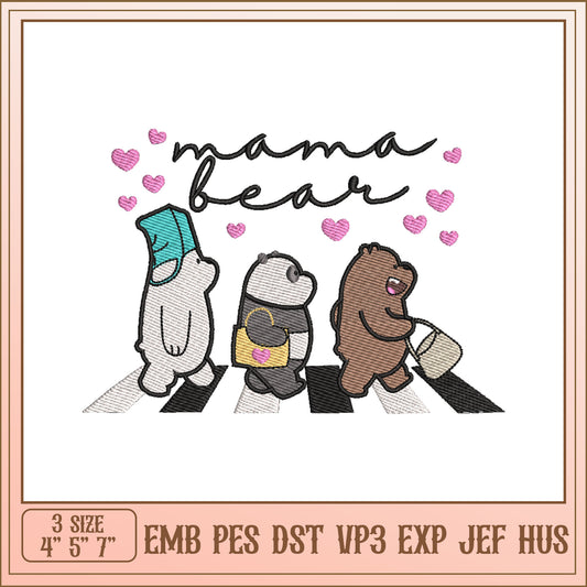 Mama Bear Cute Embroidery Design for Mom and Kids Apparel