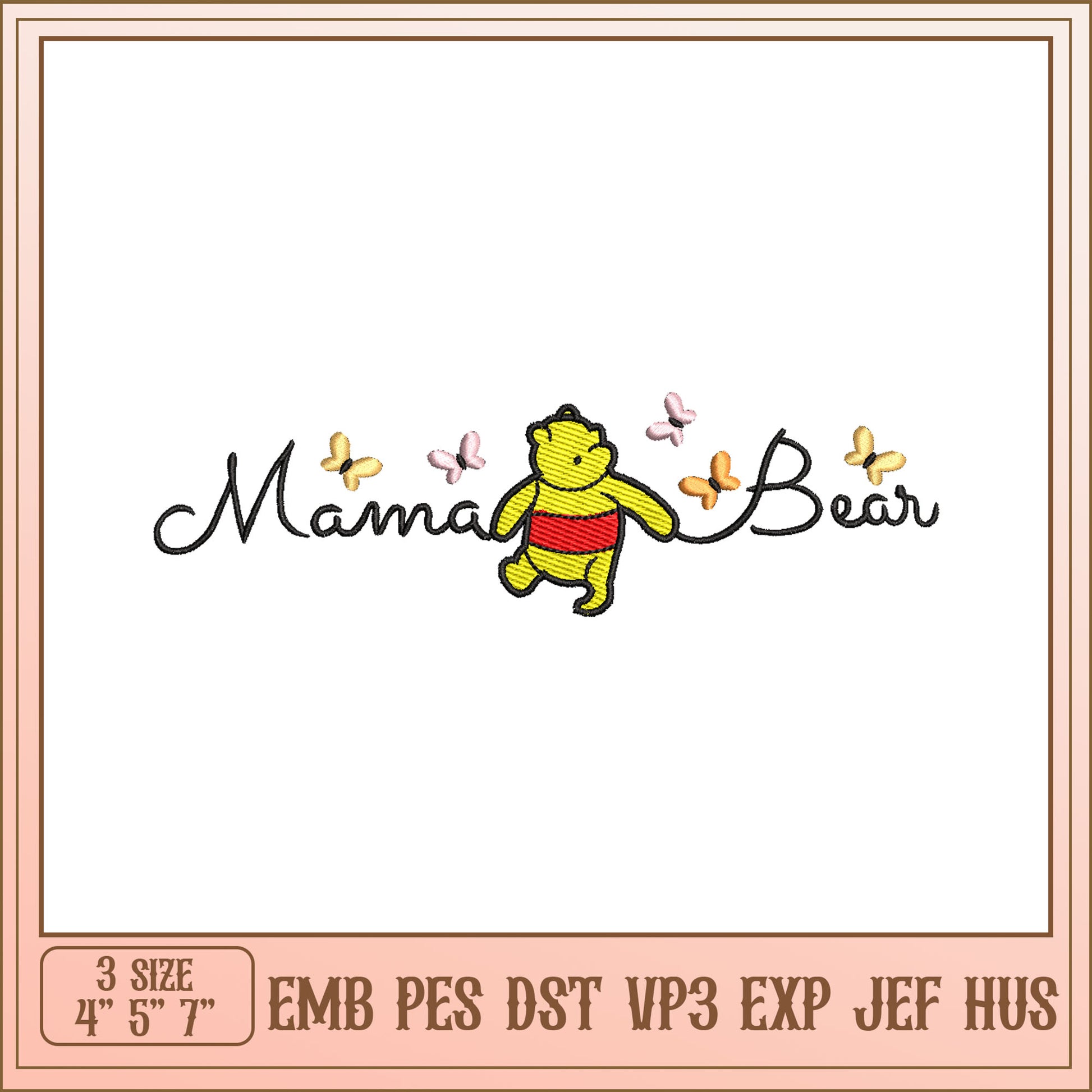 Mama Bear Embroidery Design 4x7 Inch