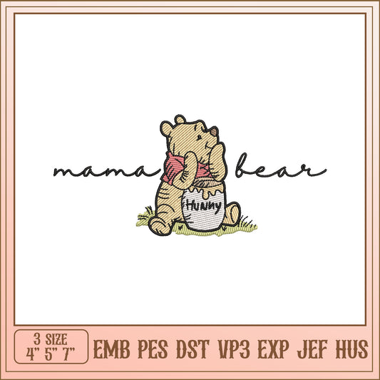 Mama Bear Embroidery Design Cute Bear Pattern for Crafting