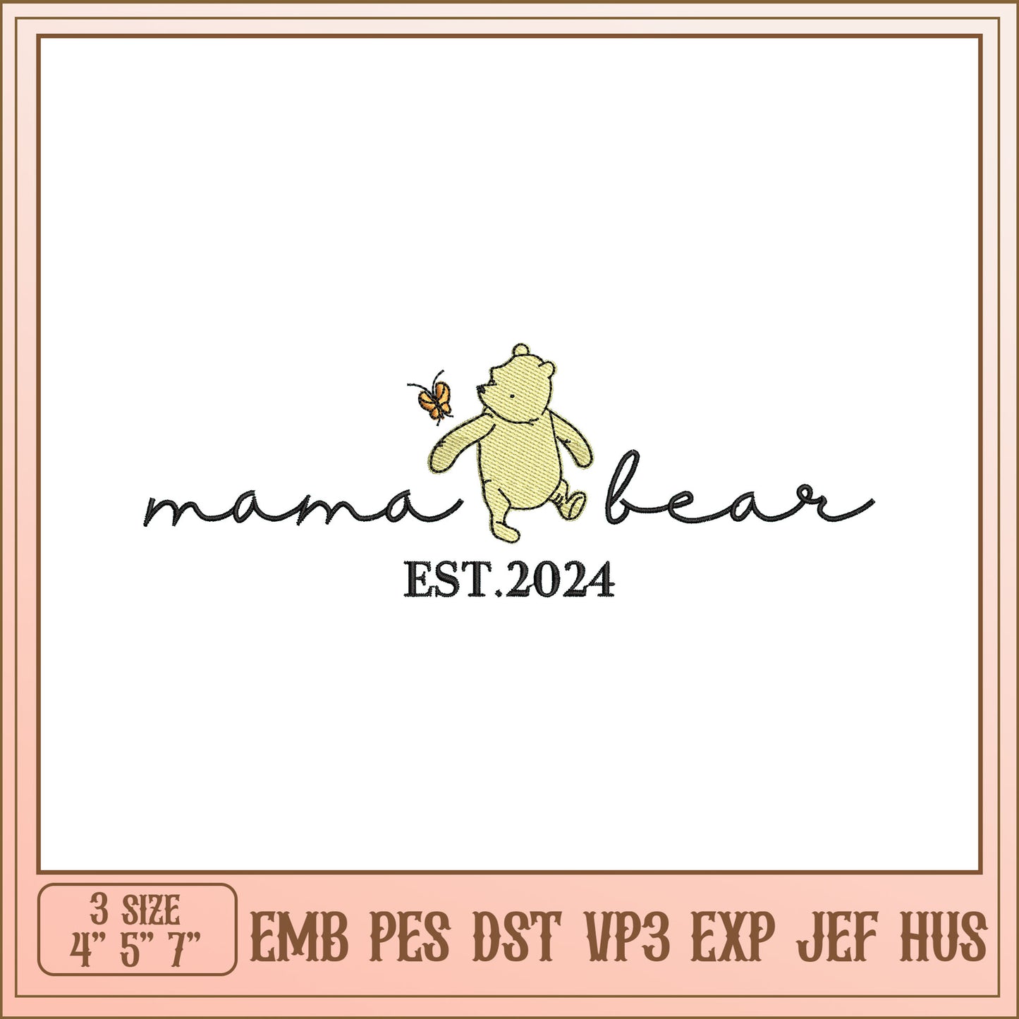 Mama Bear Embroidery Design Cute Bee Est 2024 File Format
