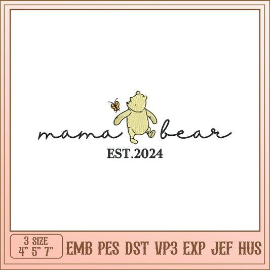Mama Bear Embroidery Design Cute Bee Est 2024 File Format