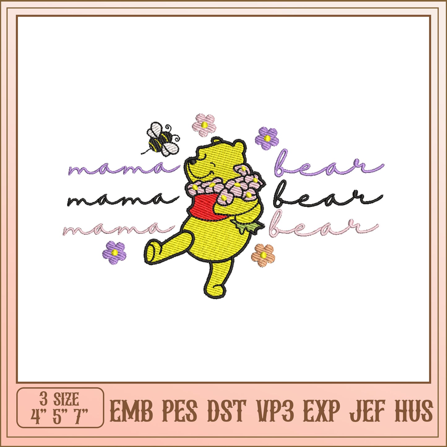 Mama Bear Embroidery Design for DIY Projects in Three Sizes