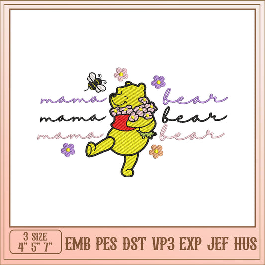 Mama Bear Embroidery Design for DIY Projects in Three Sizes