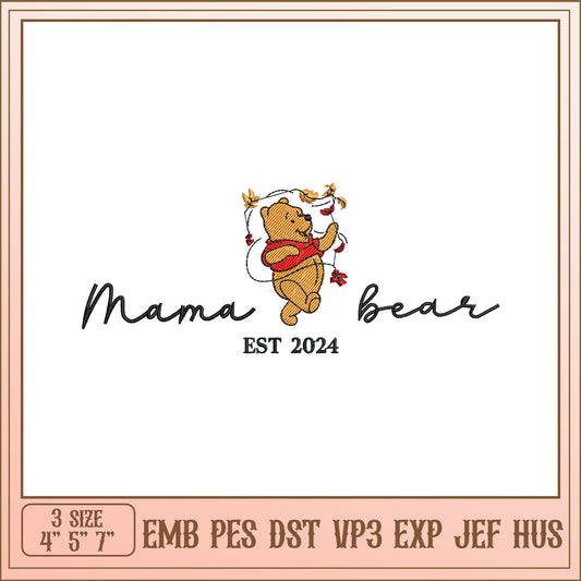 Mama Bear Embroidery Design for Mothers Established 2024
