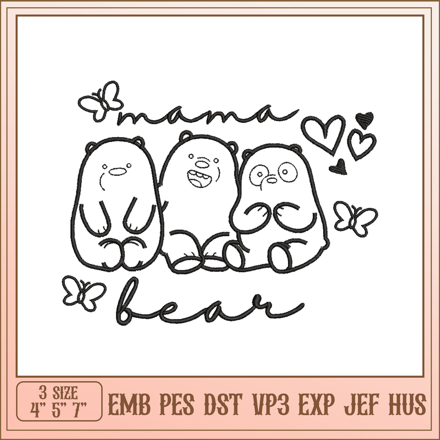 Mama Bear Embroidery Design with Cute Bear Family Motif