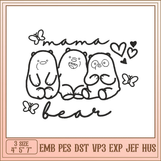 Mama Bear Embroidery Design with Cute Bear Family Motif